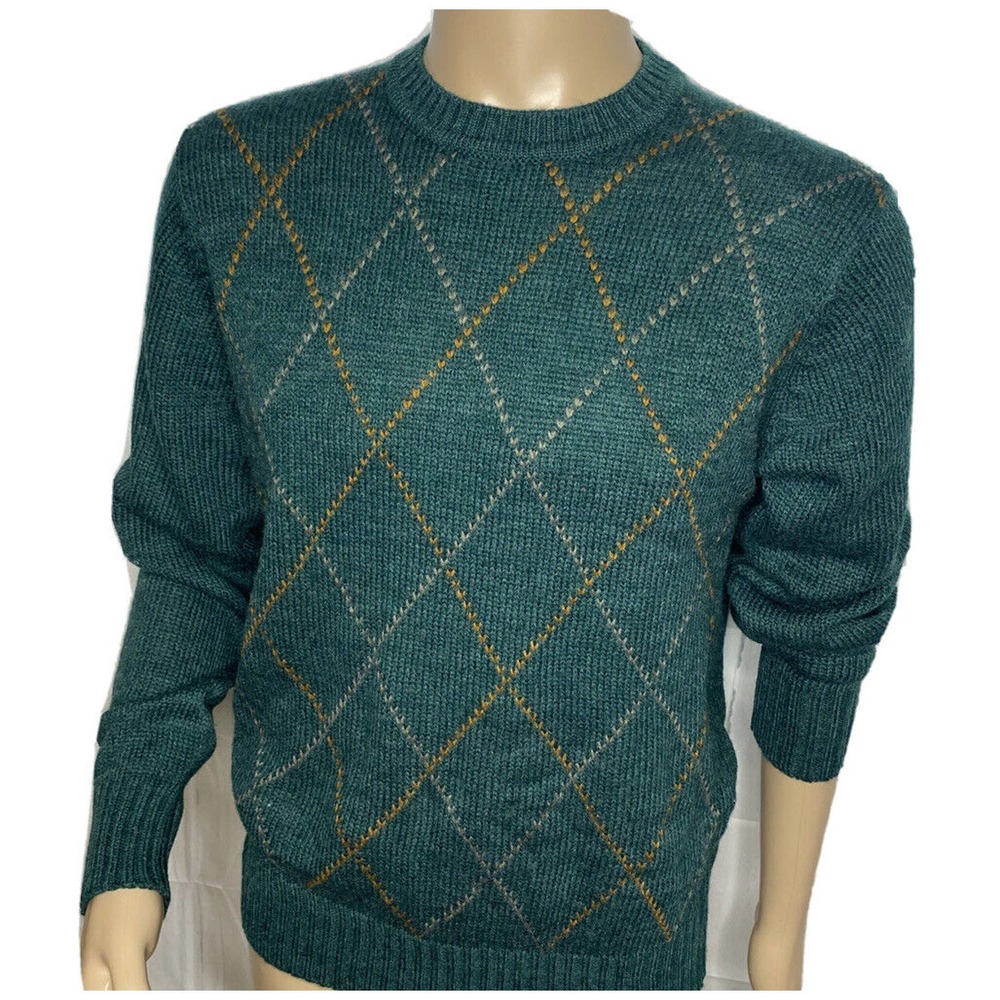 Vintage IZOD Lacoste Sweater Crewneck Pullover Acrylic Wool Argyle 90s M…